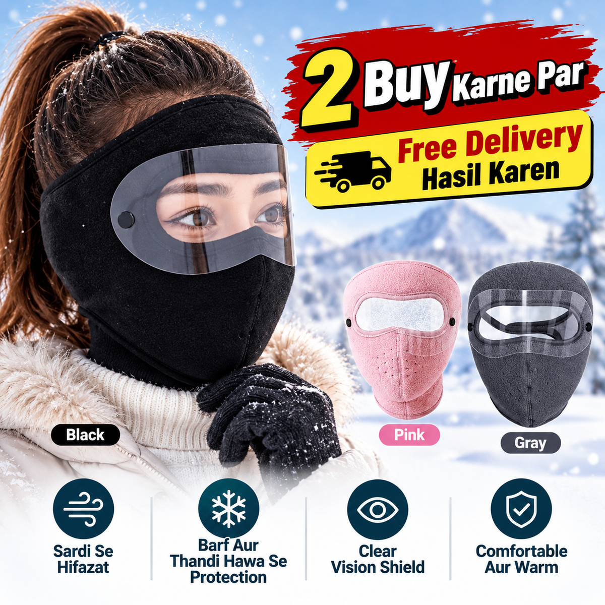 Full Face Mask with Anti-Fog Goggles | Breathable Masks Eye Shield (Random Colors)